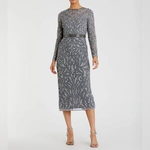 Mac Duggal Gray Embellished Illusion Sheath Dress 5521 NWT Size 8